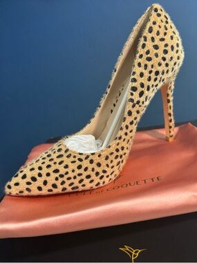 Cult of Coquette Leopard Spot Pointed Toe Stiletto Pump in Tan and Black